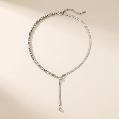 Collana Neo unisex sfere e herringbone in acciaio argento