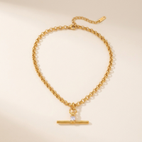 Isla — Collana T-Bar con Zircone, Catena Rolo Oro Waterproof